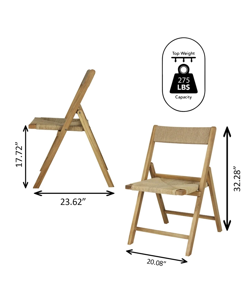 Jonathan Y Kiawah Coastal Modern Wood Woven Seagrass Folding Chair, Natural (Set of 2)