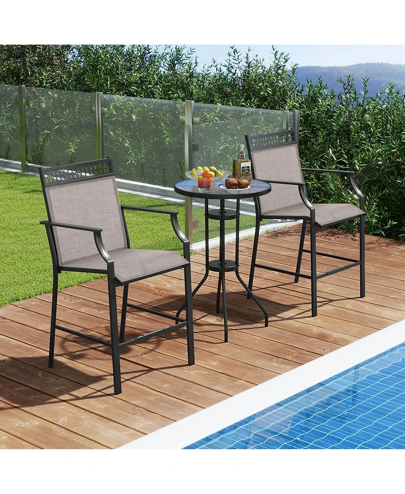 Outdoor Counter Stools Set of 2 with Footrest & Armrests Metal Frame for Backyard