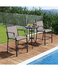 Outdoor Counter Stools Set of 2 with Footrest & Armrests Metal Frame for Backyard