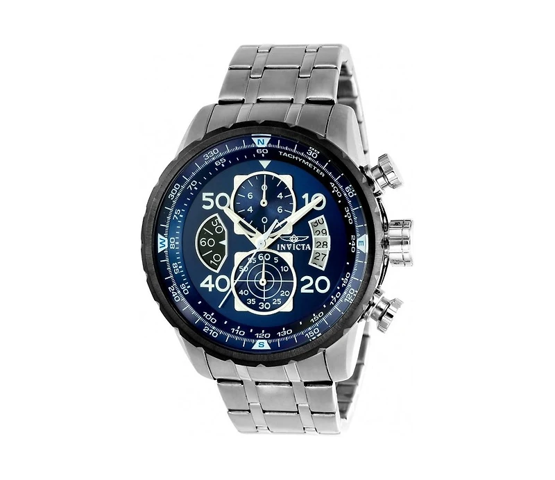 Invicta Men's Aviator Quartz Multifunction Blue Dial Stainless Steel Bracelet Watch