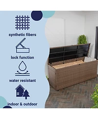 Jonathan Y Nino 31.5" Modern Minimalist Outdoor Faux Wicker Deck and Patio Storage Box, Brown