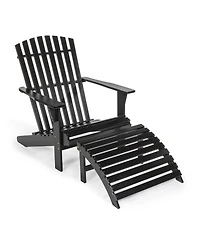 Saranac 2-Piece Traditional Rustic Acacia Wood Adirondack Chair with Detachable Ottoman, Cashmere Blue