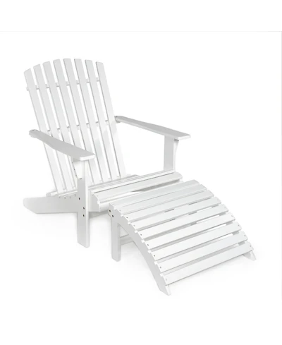 Saranac 2-Piece Traditional Rustic Acacia Wood Adirondack Chair with Detachable Ottoman, Cashmere Blue