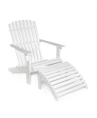 Saranac 2-Piece Traditional Rustic Acacia Wood Adirondack Chair with Detachable Ottoman, Cashmere Blue