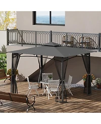 Outsunny 10' x 12' Patio Gazebo with Netting and 2 Tier Roof, Gray
