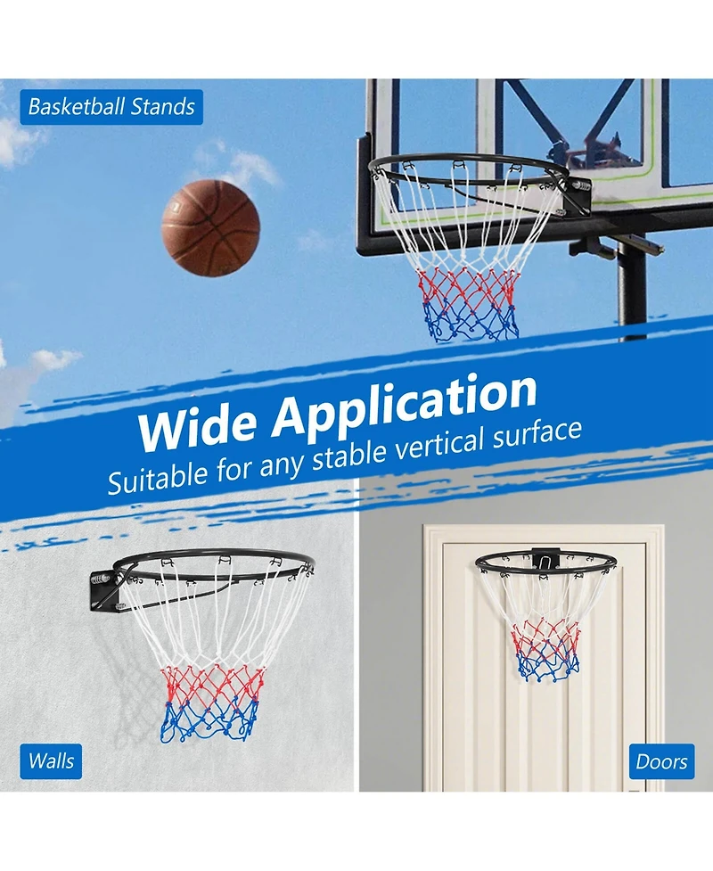 Costway 18" Basketball Rim Wall Door Mounted Hoop with All Weather Net