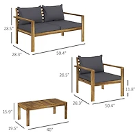 Outsunny 4pc Wood Outdoor Patio Furniture Set with Table, Cushions,