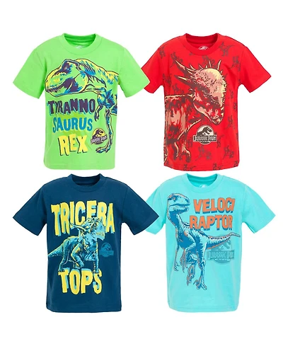 Jurassic Park Boys World Dinosaur T-Rex 4 Pack T-Shirts