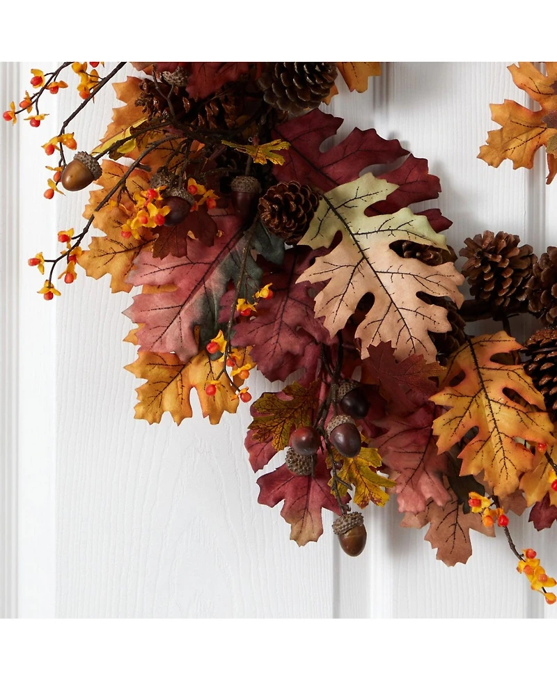Slickblue 24" Oak Leaf Acorn Pine Cone Wreath