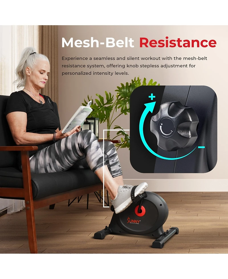 Sunny Health & Fitness Under Desk Smart Mini Pedal Exerciser, Dual Function Exercise Cycle Bike, Dark Grey