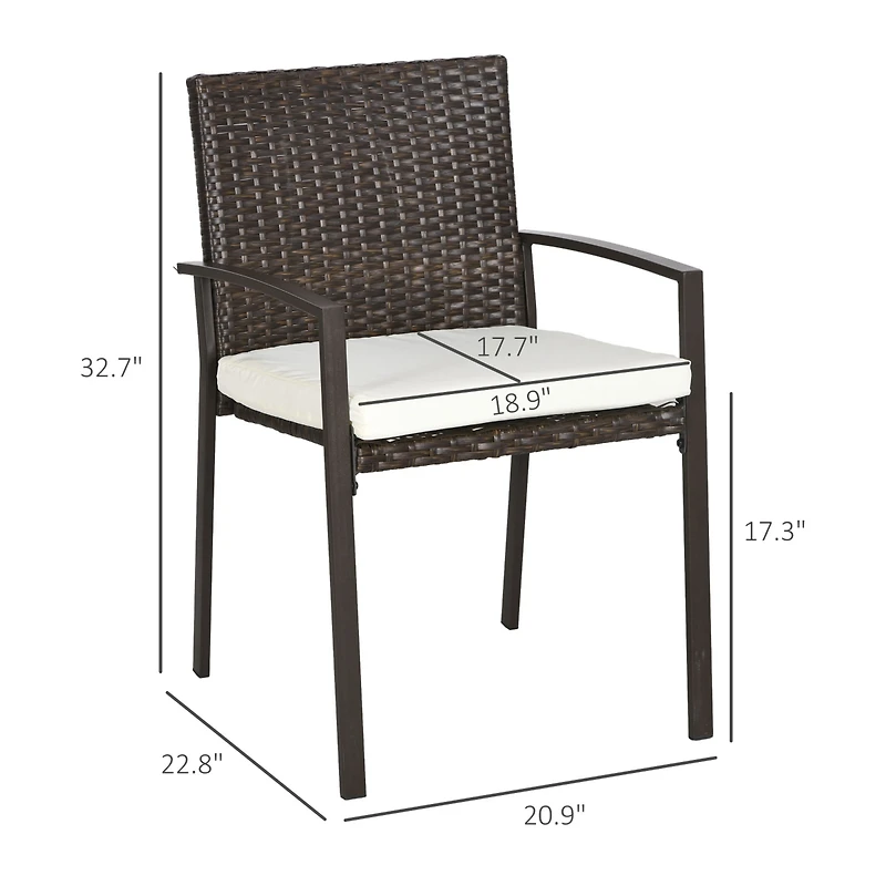 Outsunny 2 Dining Chairs w/ Cushions, Patio Wicker Armchair Set, White