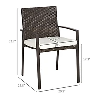 Outsunny 2 Dining Chairs w/ Cushions, Patio Wicker Armchair Set, White
