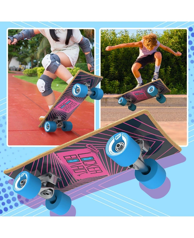 Locker Board Cruz 17" Skateboard, Portable Maple Wood Kids Lockerboard Fits in Backpack & Locker