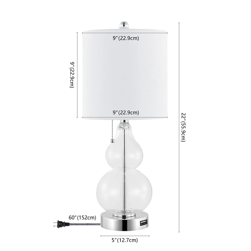 Jonathan Y Cora Classic Retro Glass Led Table Lamp with Usb Charging Port (Set of 2)