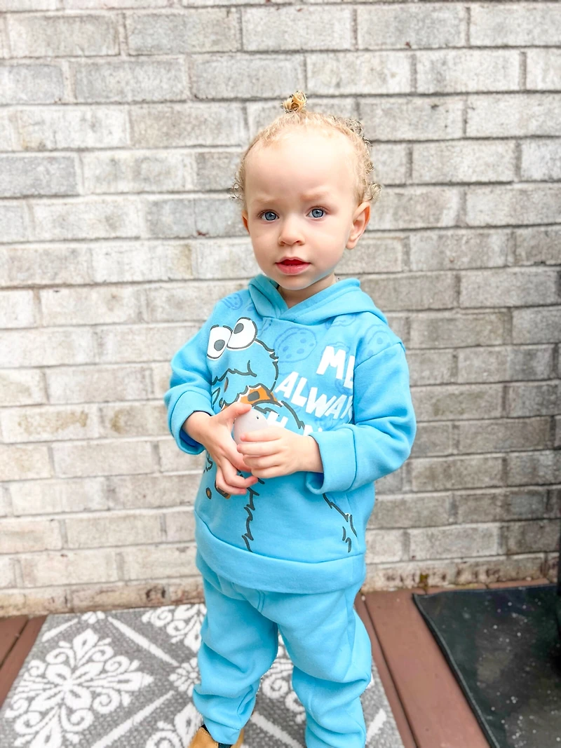 Sesame Street Elmo Cookie Monster Boy's Fleece Pullover Hoodie and Pants Outfit Set Toddler