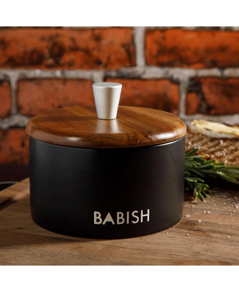 Babish Stoneware Salt Cellar W/ Wood Lid - Stoneware - 4" X 3.5"