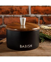 Babish Stoneware Salt Cellar W/ Wood Lid - Stoneware - 4" X 3.5"