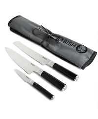 Babish German High-Carbon 1.4116 Steel Cutlery, 3-Piece (Chef Knife, Bread Knife, & Pairing Knife) w/Knife Roll