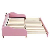Streamdale Furniture Extendable Princess Daybed with Crown Headboard and Led Lights