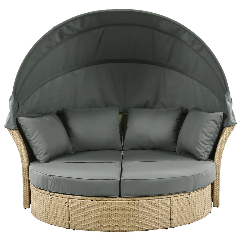 Streamdale Wicker Rattan Round Daybed with Canopy & Pillows