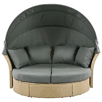 Streamdale Wicker Rattan Round Daybed with Canopy & Pillows