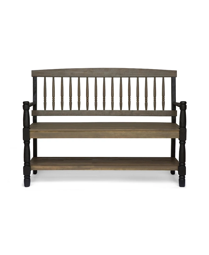 Simplie Fun Elegant Slatted Bench with Shelf Cozy Charm for Outdoor Living