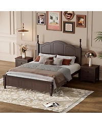 Simplie Fun 3-Pieces Bedroom Sets, Full Wood Platform Bed And Two Nightstands-White