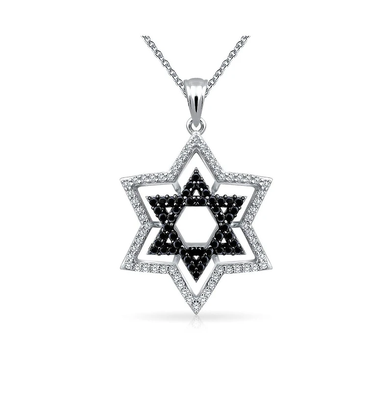 Bling Jewelry Black and White Cz Judaica Hanukkah Star of David Pendant Necklace Sterling Silver