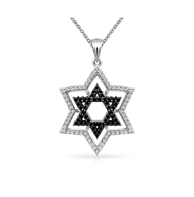Bling Jewelry Black and White Cz Judaica Hanukkah Star of David Pendant Necklace Sterling Silver