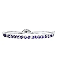 Bling Jewelry Round Shape Spiritual Protection Thin Layering Navy Blue Evil Eye Bolo Slide Style Bracelet .925 Sterling Silver Adjustable