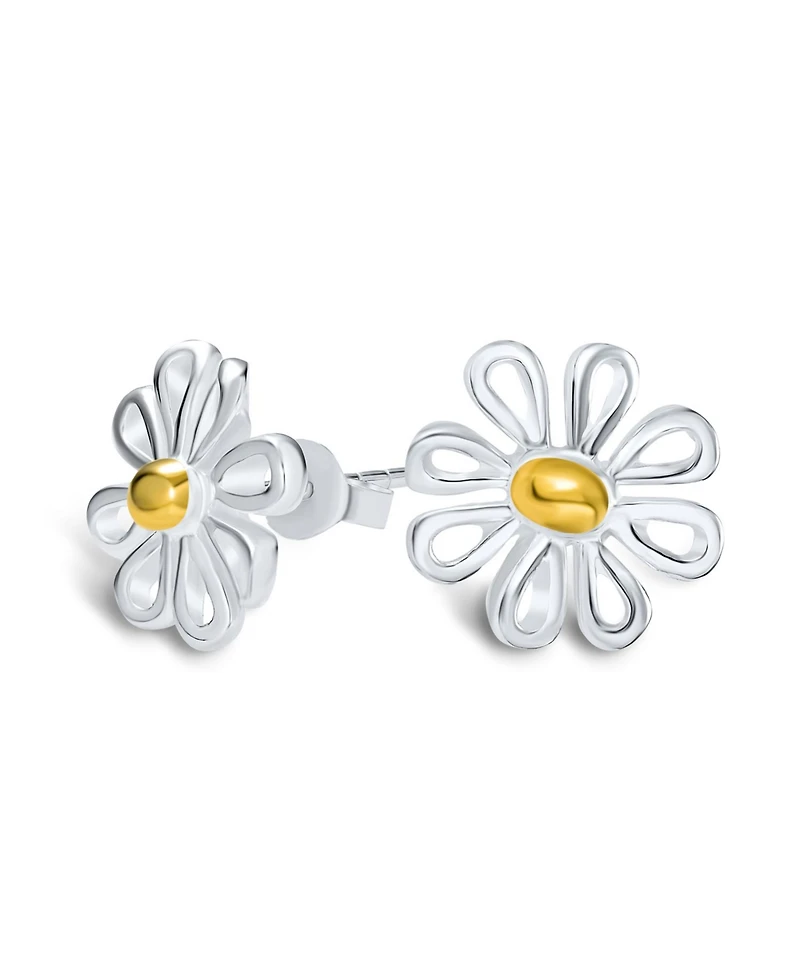 Bling Jewelry Daisy Pendant Necklace and Stud Earrings Jewelry Set Gold Plated Sterling Silver