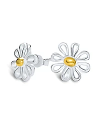 Bling Jewelry Daisy Pendant Necklace and Stud Earrings Jewelry Set Gold Plated Sterling Silver