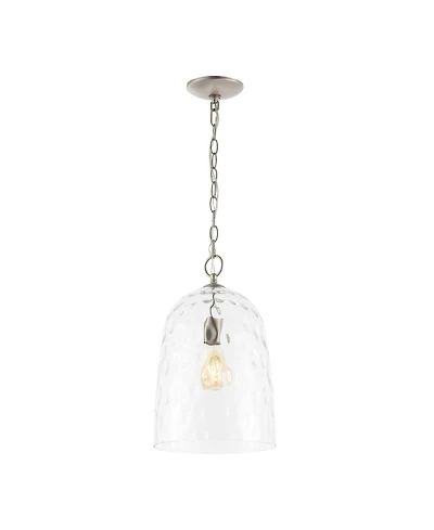 Jonathan Y Matilda 10" 1-Light Industrial Designer Iron/Dimple Glass Dome Led Pendant, Nickel/Clear