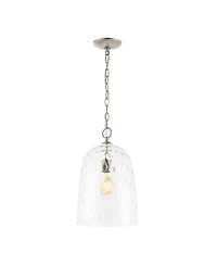 Jonathan Y Matilda 10" 1-Light Industrial Designer Iron/Dimple Glass Dome Led Pendant, Nickel/Clear