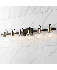 Jonathan Y Marais 44.25" 6-Light Iron/Glass Rustic Vintage Led Vanity Light, Black/Brass Gold