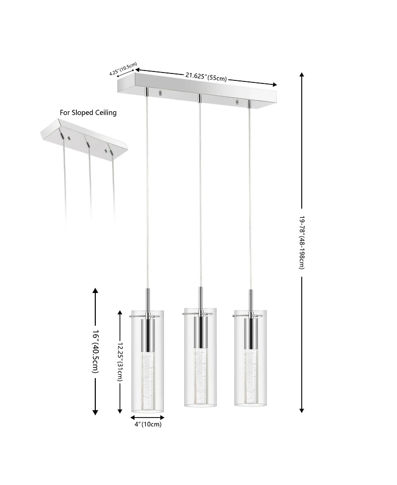 Jonathan Y Mium 21.63" 3-Light Modern Style Iron/Crystal/Glass Integrated Led Linear Pendant, Chrome