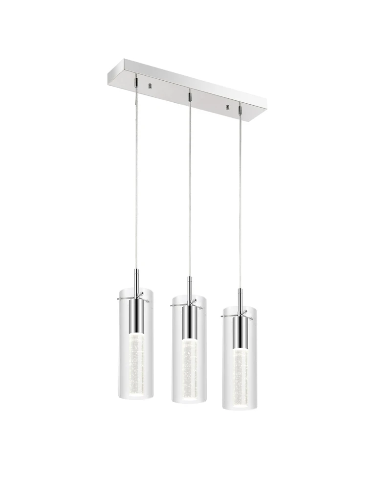 Jonathan Y Mium 21.63" 3-Light Modern Style Iron/Crystal/Glass Integrated Led Linear Pendant, Chrome