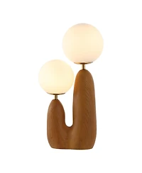 Jonathan Y Oda 17.75" 2-Light Modern Bohemian Resin/Iron/Frosted Glass Danish Cactus Led Table Lamp, Brown Wood Finish