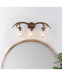 Jonathan Y Wyatt 25.5" 3-Light Southwestern Bohemian Resin/Seeded Glass Faux Antler Led Vanity Light, Brown Wood Finish