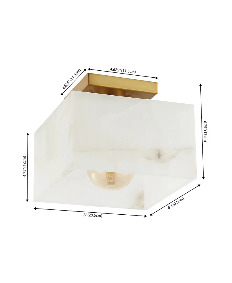 Jonathan Y Alessia 8" 1-Light Modern Contemporary Alabaster/Iron Square Led Semi Flush Mount, White Marbling/Brass Gold