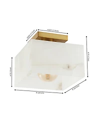Jonathan Y Alessia 8" 1-Light Modern Contemporary Alabaster/Iron Square Led Semi Flush Mount, White Marbling/Brass Gold