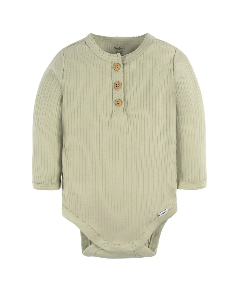 Gerber Baby Girls Henley Long Sleeve Bodysuits, 2-Pack