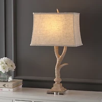 Jonathan Y Antler 29.5" Rustic Resin/Crystal Led Table Lamp, Beige/Clear