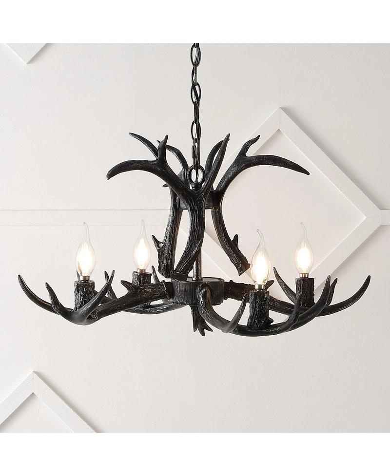 Jonathan Y Eldora 26" Adjustable Resin Antler 4-Light Led Chandelier, Black