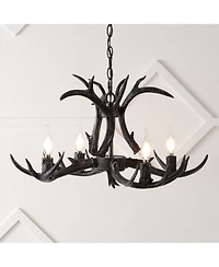 Jonathan Y Eldora 26" Adjustable Resin Antler 4-Light Led Chandelier, Black