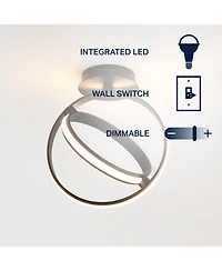 Jonathan Y Nicole 14.25" 2-Light Modern Minimalist Aluminum Ring Integrated Led Semi Flush Mount, Black