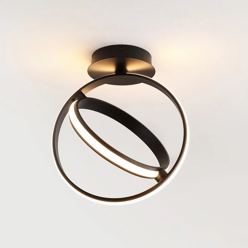 Jonathan Y Nicole 14.25" 2-Light Modern Minimalist Aluminum Ring Integrated Led Semi Flush Mount, Black