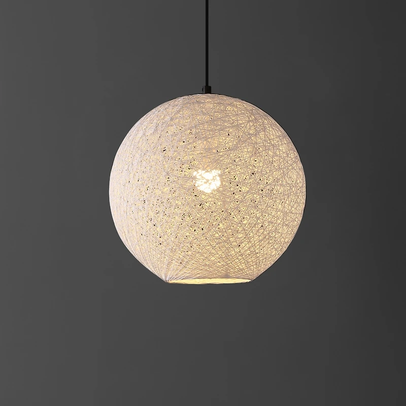 Jonathan Y Lacey 12" 1-Light Bohemian Minimalist Iron/Rope Woven Globe Led Pendant, White/Black