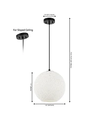 Jonathan Y Lacey 12" 1-Light Bohemian Minimalist Iron/Rope Woven Globe Led Pendant, White/Black
