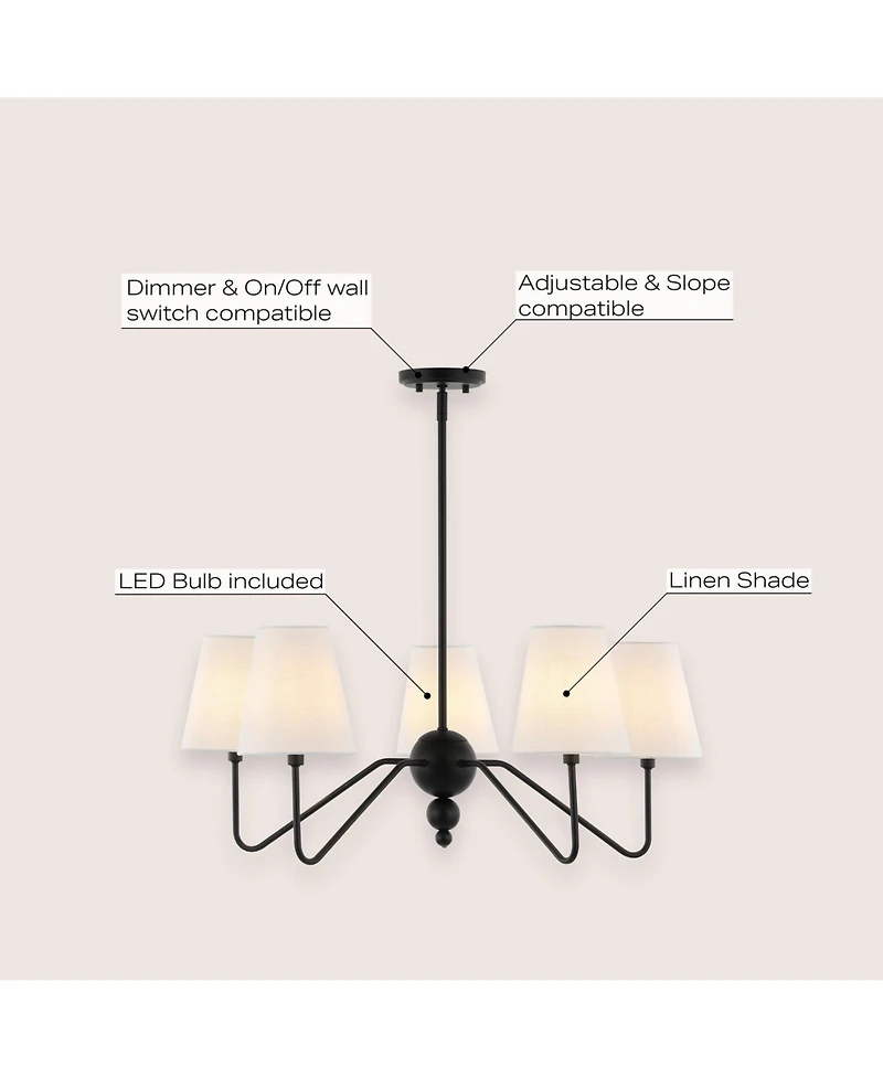 Jonathan Y Skylar 32" 5-Light Classic Minimalist Iron Inverted Gourd Led Chandelier, Black